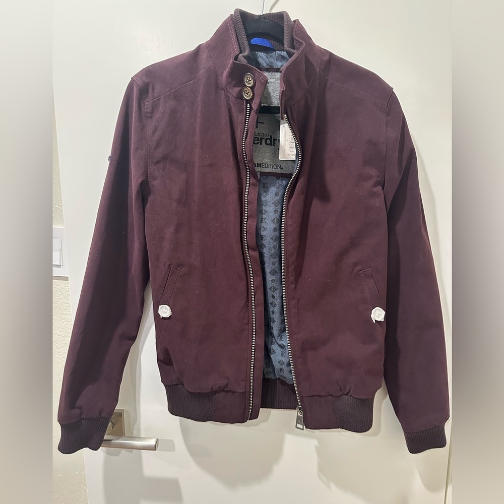 Superdry Idris Elba Collab. Monogram Edition Harrington Jacket, Burgundy- S